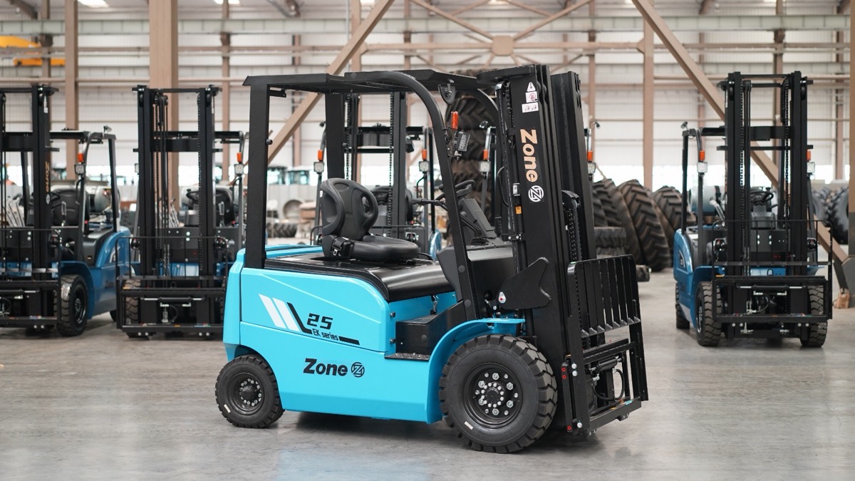 Zone electric counterbalance forklift in a warehouse