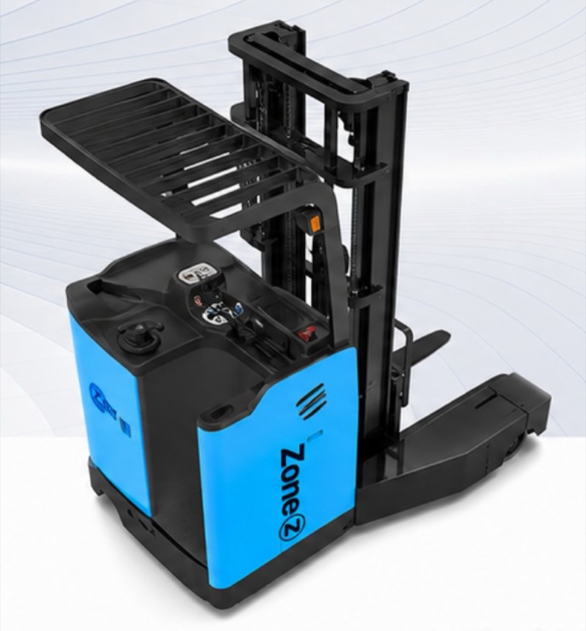 Zone four-way reach truck for narrow-aisle racking